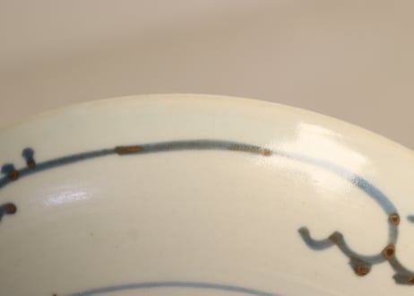 江戸後期染付竹と雪輪図６寸皿② 窯傷,少甘手