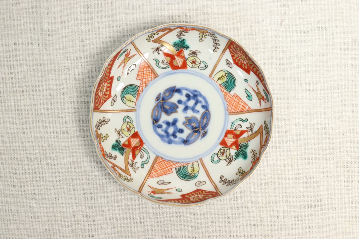 明治前期色絵熨斗と鶴亀図小皿 | 吉祥寺PukuPuku