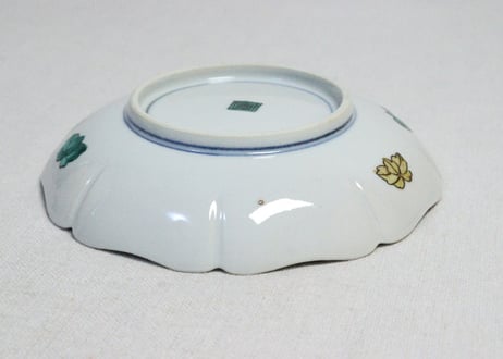 明治前期大聖寺焼色絵桐に牡丹と丸文5寸皿