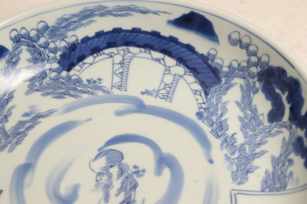 江戸幕末染付竹林雀と山水図尺皿 | 吉祥寺PukuPuku