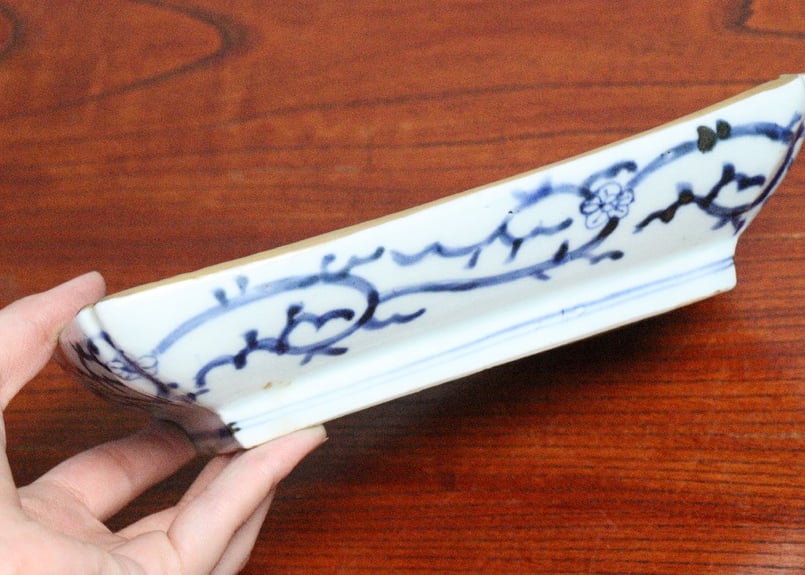 古伊万里染付総微塵唐草長皿骨董