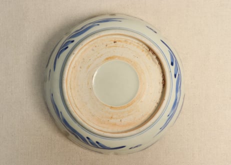 江戸幕末染付松竹梅に鶴図8寸鉢