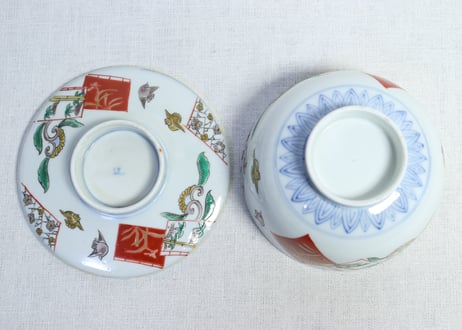 明治前期色絵麒麟に花鳥図蒸茶碗  フリモノ