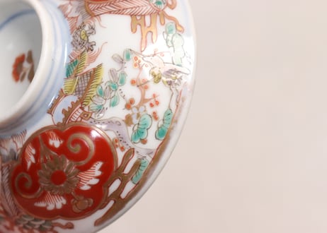 明治前期色絵松竹梅に鶴亀図通り物飯茶碗②少甘手