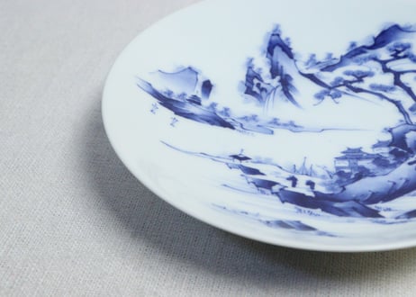 明治後期～大正染付山水図通り物５寸皿