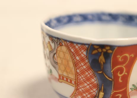 明治前期色絵梅と鶯に鳥籠図通り物向付
