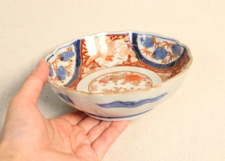 江戸幕末色絵菊に鳳凰と竹梅図なます皿