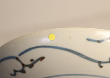 江戸後期染付竹と雪輪図６寸皿② 窯傷,少甘手