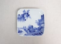 明治後期～大正染付山水人物図角皿①
