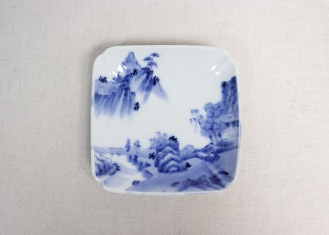 明治後期～大正染付山水人物図角皿①