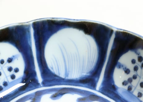 江戸後期染付波千鳥と丸窓絵図なます皿①