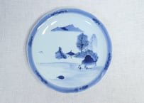 江戸幕末染付ダミ縁山水図６寸皿