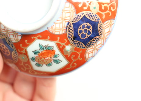 江戸幕末色絵牡丹と青玉図通り物飯茶碗