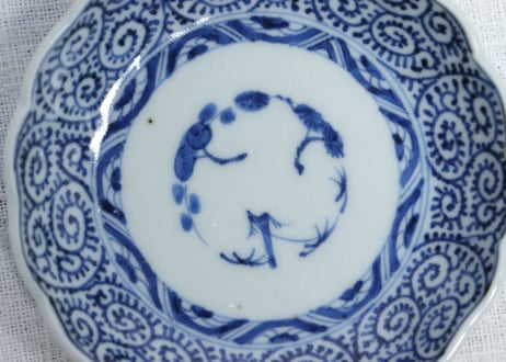 江戸幕末染付蛸唐草図通り物小皿