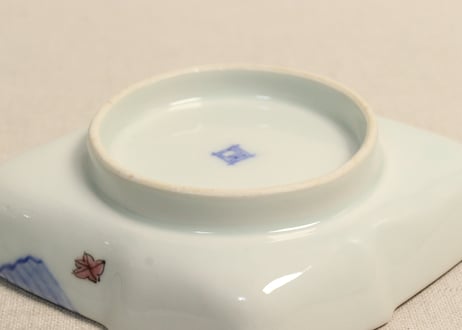 明治後期～大正色絵紅葉と鳥図縁立菱形皿②釉剥げ