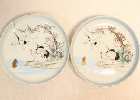 明治後期～大正色絵鶴亀図5寸皿