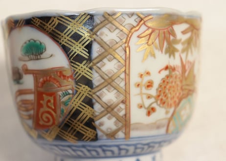 明治前期色絵竹に牡丹と松図向付