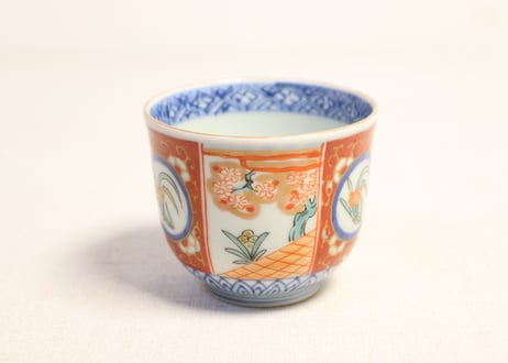 江戸後期色絵水仙と桜図向付 5客組