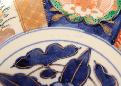 明治前期色絵六方に牡丹図7寸皿①