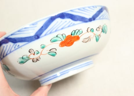 明治前期色絵山水と花鳥図割絵6寸鉢　ノミホツ,膨れ