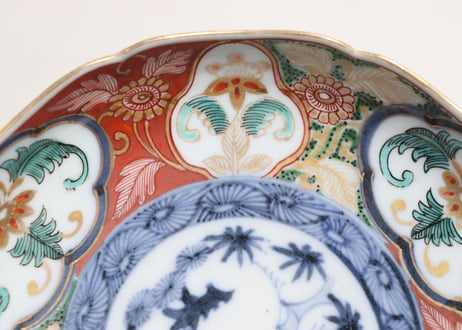 明治前期大聖寺焼色絵花図5寸皿①