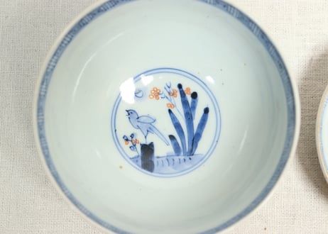 明治前期色絵柳に鮎図蓋茶碗①