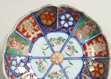 明治前期大聖寺焼色絵十二方花図小皿　5客組
