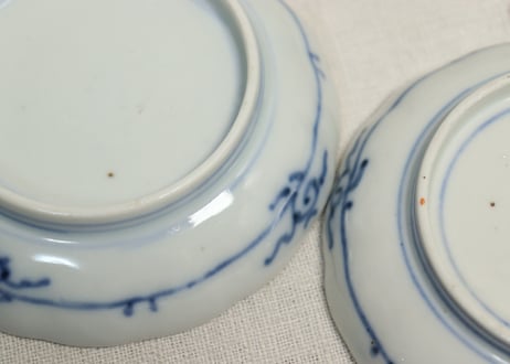 明治前期色絵熨斗と鶴亀図小皿