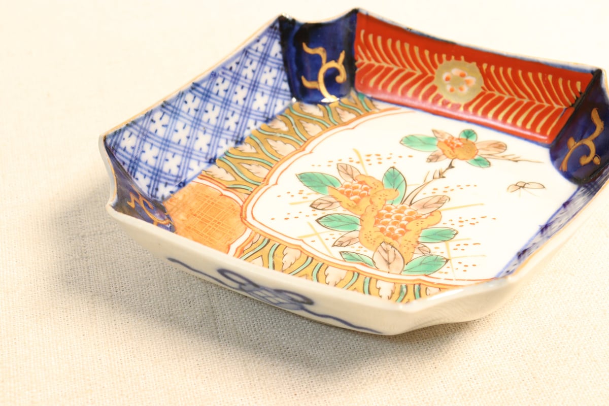 明治前期色絵柘榴図菱形皿②高台キズ,ノミホツ | 吉祥寺PukuPuku