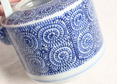 明治前期染付蛸唐草文銚子2pセット トリアシ,蓋ホツ,注ぎ口ノミホツ