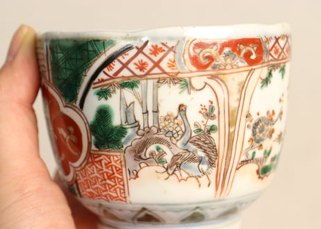 明治前期色絵松竹梅に鶴図通り物向付①