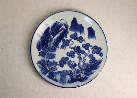 明治前期紙刷松と唐子図尺二寸皿