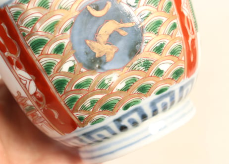 明治前期色絵山水と兎図角向付 釉剥げ