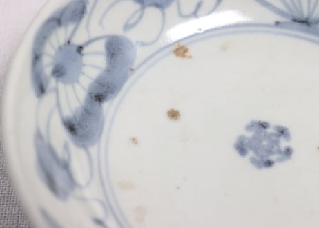 江戸中期染付扇面と巾着図くらわんかなます皿②濃いめ,フリモノ,窯傷
