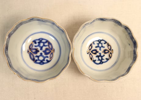 明治前期色絵熨斗と鶴亀図向付