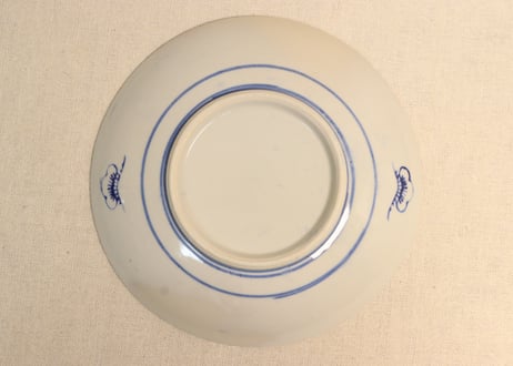 大正～昭和戦前ゴム判染付山水図７寸皿
