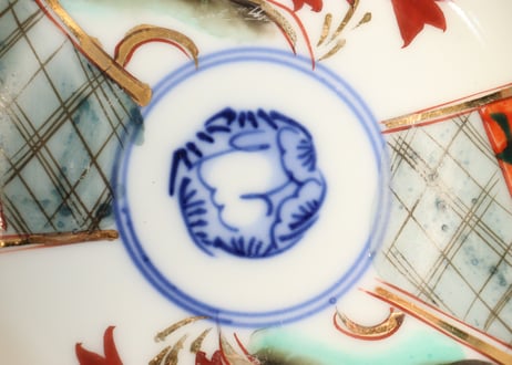 明治後期~大正色絵二方に牡丹図小皿