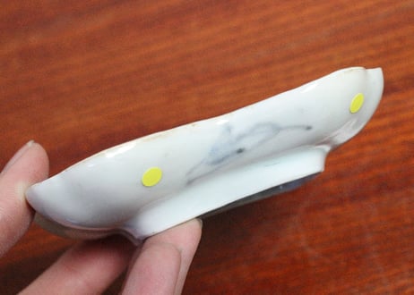 江戸中期紙刷古印判幾何学文図糸巻型小皿③　少甘手