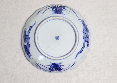 明治前期染付菊と花図7寸皿