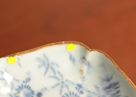 江戸中期紙刷古印判菊図菱柄小皿　小ホツ②