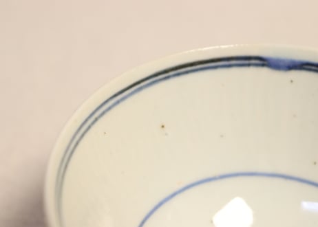 江戸後期染付鳥居と杉図広東型飯茶碗