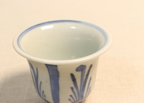江戸幕末染付水仙図端反り向付② フリモノ,僅かにかたつき