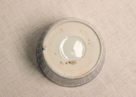 江戸後期染付格子に紅葉図猪口 高台ホツ,窯傷