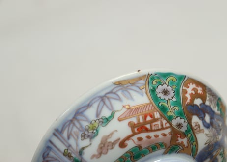 明治前期色絵鶴と松竹梅図通り物飯茶碗