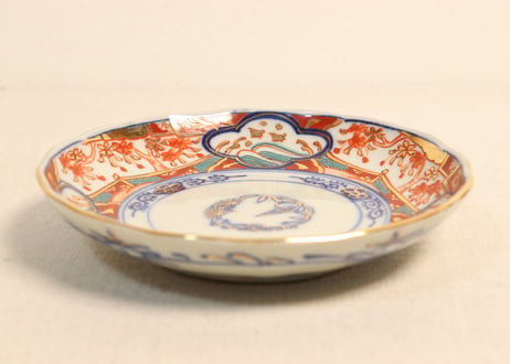 明治後期~大正色絵桜と波千鳥図通り物小皿