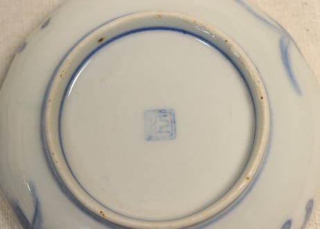 明治前期色絵桃と鶴図通り物小皿①