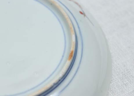 明治前期色絵梅と福寿草図5.5寸皿