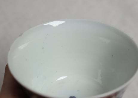 江戸中期染付八方花図大向付　ノミホツ