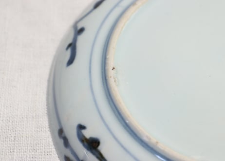 江戸中期染付竹林図6寸皿 直し,窯傷