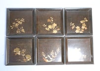 梨地蒔絵草花銘々図吸物膳　６客組(内4客小キズ)